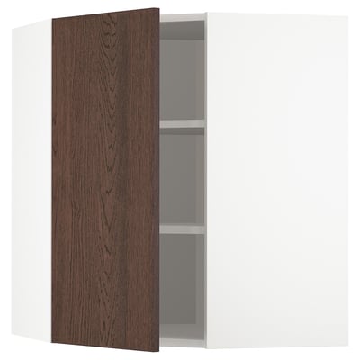 METOD Corner wall cabinet with shelves, white/Sinarp brown, 68x80 cm