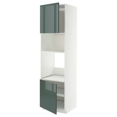 METOD Hi cb f oven/micro w 2 drs/shelves, white/Kallarp high-gloss dark grey-green, 60x60x220 cm