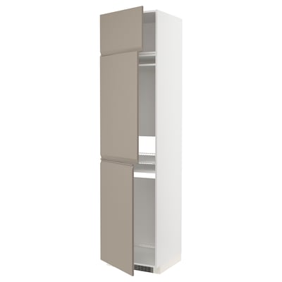 METOD High cab f fridge/freezer w 3 doors, white/Upplöv matt dark beige, 60x60x240 cm