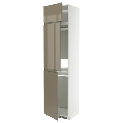 METOD High cab f fridge/freezer w 3 doors, white/Voxtorp high-gloss dark grey-brown, 60x60x240 cm