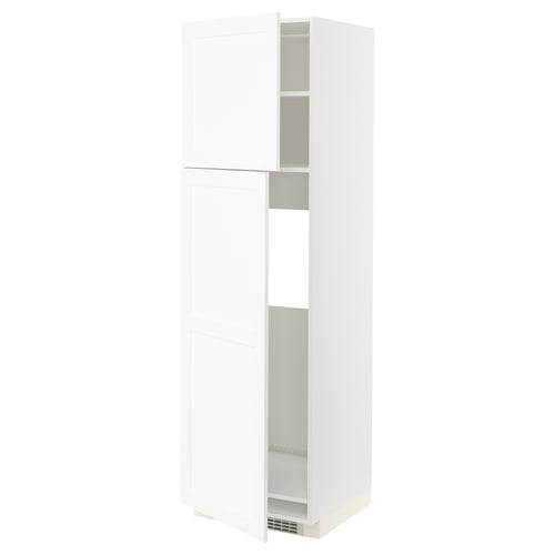 White METOD kitchen cabinet, classic wood grain design, adjustable shelf.