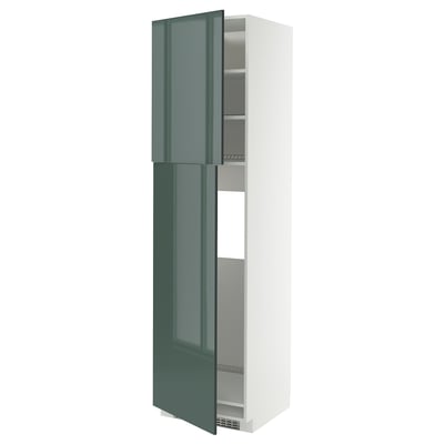 METOD High cabinet for fridge w 2 doors, white/Kallarp high-gloss dark grey-green, 60x60x220 cm