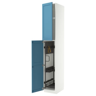 METOD High cabinet with cleaning interior, white/Lerhyttan blue, 40x60x240 cm