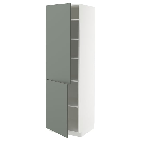 METOD High cabinet with shelves/2 doors, white/Nickebo matt grey-green, 60x60x200 cm
