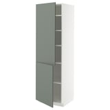 METOD High cabinet with shelves/2 doors, white/Nickebo matt grey-green, 60x60x200 cm