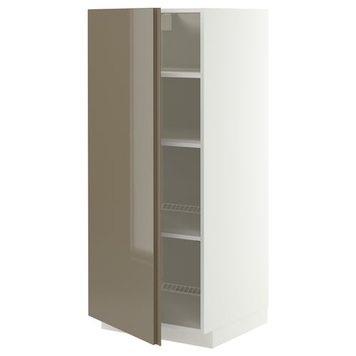 METOD High cabinet with shelves, white/VOXTORP high-gloss dark grey-brown vertical, 60x60x140 cm