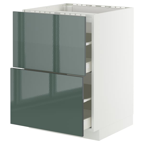 METOD / MAXIMERA Base cab f hob/2 fronts/2 drawers, white/Kallarp high-gloss dark grey-green, 60x60 cm