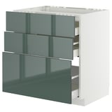METOD / MAXIMERA Base cab f hob/3 fronts/3 drawers, white/Kallarp high-gloss dark grey-green, 80x60 cm