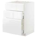 METOD / MAXIMERA Base cab f sink+3 fronts/2 drawers, white/Voxtorp high-gloss/white, 60x60 cm