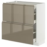 METOD / MAXIMERA Base cab with 2 fronts/3 drawers, white/Voxtorp high-gloss dark grey-brown, 80x37 cm