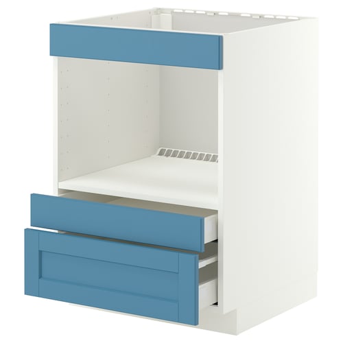 METOD / MAXIMERA Base cabinet f built-in appliances, white/Lerhyttan blue, 60x60 cm
