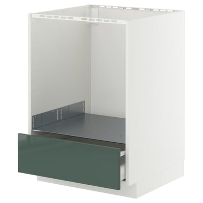 METOD / MAXIMERA Base cabinet for oven with drawer, white/Kallarp high-gloss dark grey-green, 60x60 cm