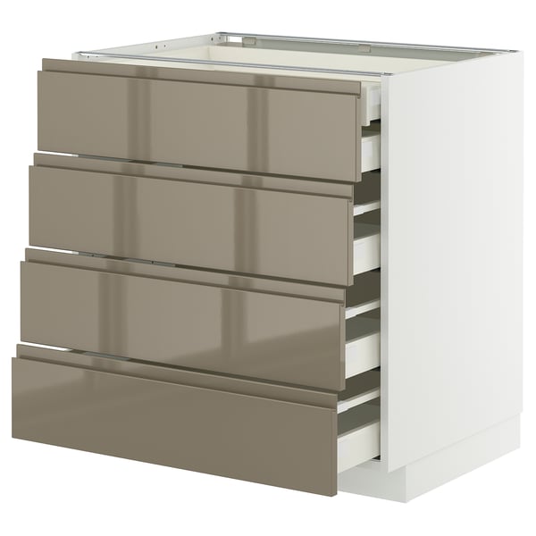 METOD / MAXIMERA Base cb 4 frnts/2 low/3 md drwrs, white/Voxtorp high-gloss dark grey-brown, 80x60 cm