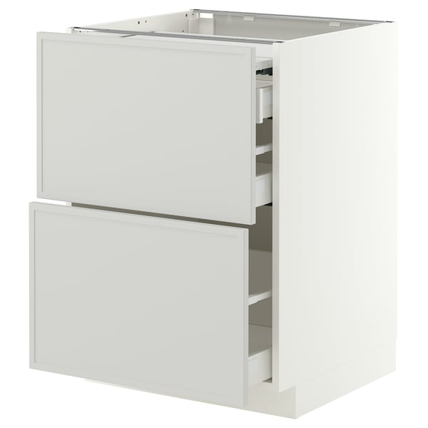 METOD / MAXIMERA Bc w pull-out work surface/3drw, white/Aspudden light grey, 60x60 cm
