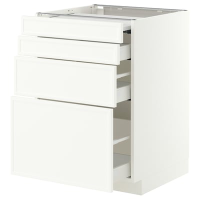 METOD / MAXIMERA Bc w pull-out work surface/3drw, white/Aspudden matt white, 60x60 cm