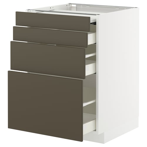 METOD kitchen unit: white, dark brown drawers, 4 drawers, modern design
