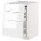 METOD / MAXIMERA Bc w pull-out work surface/3drw, white/Voxtorp high-gloss/white, 60x60 cm