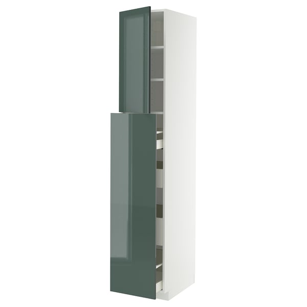 METOD / MAXIMERA Hc w p-o func 4drw/1dr/2shlv, white/Kallarp high-gloss dark grey-green, 40x60x220 cm
