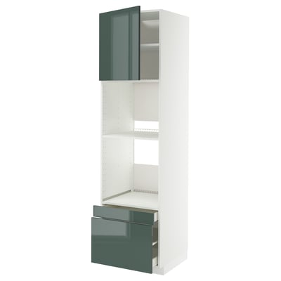 METOD / MAXIMERA Hi cab f ov/combi ov w dr/2 drwrs, white/Kallarp high-gloss dark grey-green, 60x60x220 cm