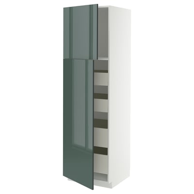 METOD / MAXIMERA Hi cab w 2 doors/4 drawers, white/Kallarp high-gloss dark grey-green, 60x60x200 cm