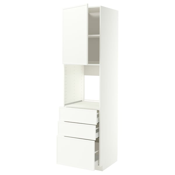METOD / MAXIMERA High cab f oven w door/3 drawers, white/Aspudden matt white, 60x60x220 cm