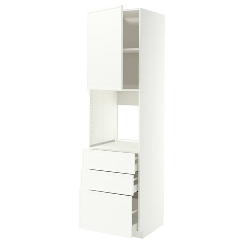 METOD / MAXIMERA High cab f oven w door/3 drawers, white/Aspudden matt white, 60x60x220 cm