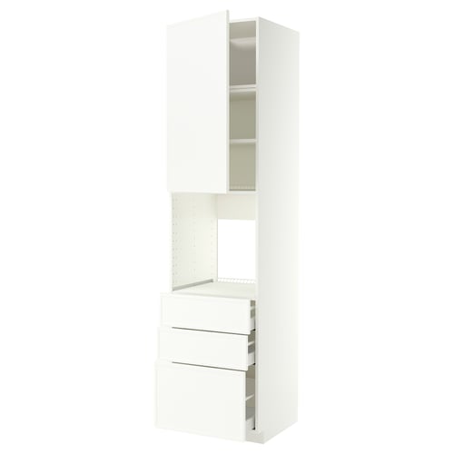 METOD / MAXIMERA High cab f oven w door/3 drawers, white/Aspudden matt white, 60x60x240 cm