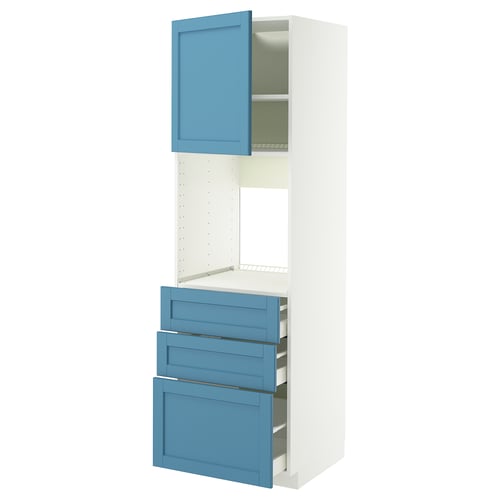 METOD / MAXIMERA High cab f oven w door/3 drawers, white/Lerhyttan blue, 60x60x200 cm