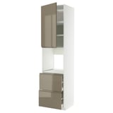 METOD / MAXIMERA High cabinet f oven+door/2 drawers, white/Voxtorp high-gloss dark grey-brown, 60x60x240 cm
