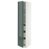 METOD / MAXIMERA High cabinet with drawers, white/Kallarp high-gloss dark grey-green, 40x60x200 cm