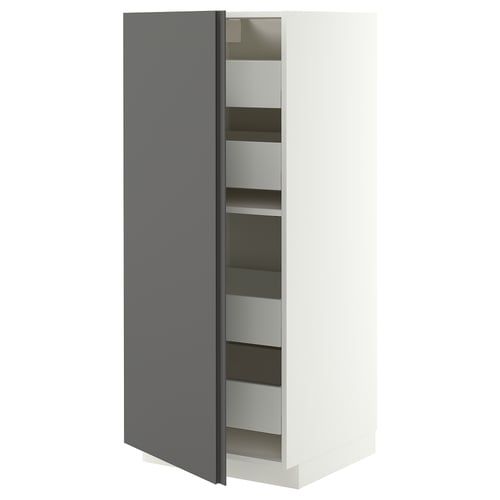 METOD / MAXIMERA High cabinet with drawers, white/VOXTORP dark grey vertical handle, 60x60x140 cm
