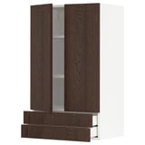 METOD / MAXIMERA Wall cabinet w 2 doors/2 drawers, white/Sinarp brown, 60x100 cm
