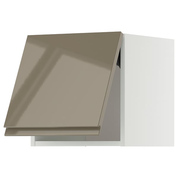 METOD Wall cabinet horizontal w push-open, white/Voxtorp high-gloss dark grey-brown, 40x40 cm