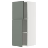 METOD Wall cabinet with shelves/2 doors, white/Nickebo matt grey-green, 40x100 cm
