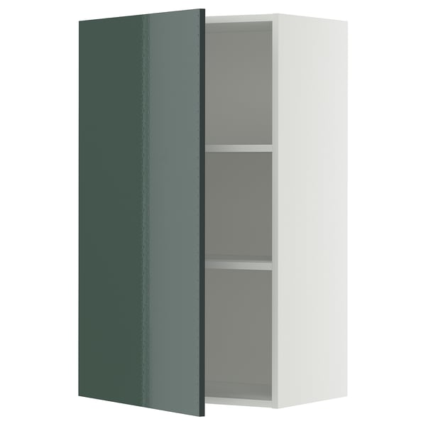 METOD Wall cabinet with shelves, white/Kallarp high-gloss dark grey-green, 60x100 cm
