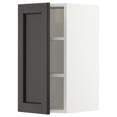 METOD Wall cabinet with shelves, white/Lerhyttan black stained, 30x60 cm