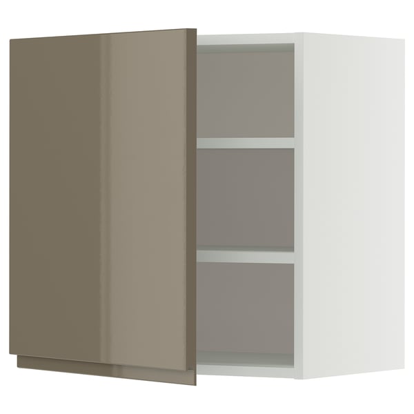 METOD Wall cabinet with shelves, white/Voxtorp high-gloss dark grey-brown, 60x60 cm