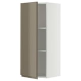 METOD Wall cabinet with shelves, white/Voxtorp high-gloss dark grey-brown, 40x100 cm