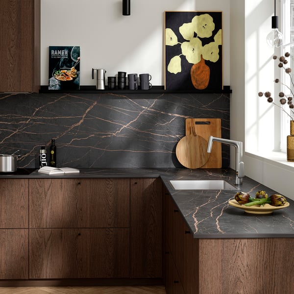 MÖCKLARP Custom made worktop, matt black/brown stone effect/high pressure porcelain, 1 m²x2.0 cm