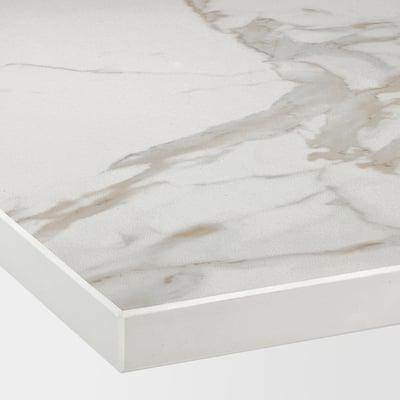 MÖCKLARP Custom made worktop, matt white/marble effect high pressure porcelain, 1 m²x2.0 cm
