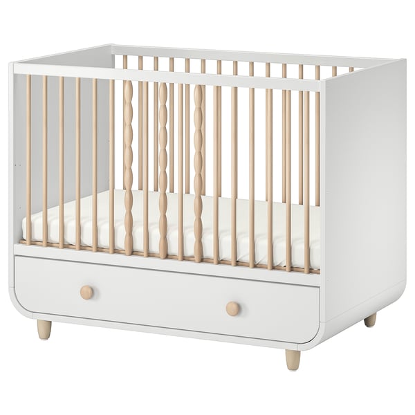 MYLLRA Cot with drawer, white, 70x140 cm