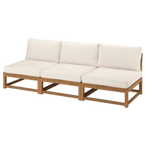 A beige NÄMMARÖ outdoor sectional sofa made of acacia wood with clean, modern lines.