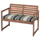NÄMMARÖ Bench with backrest, outdoor, light brown stained/Frösön/Duvholmen stripe pattern