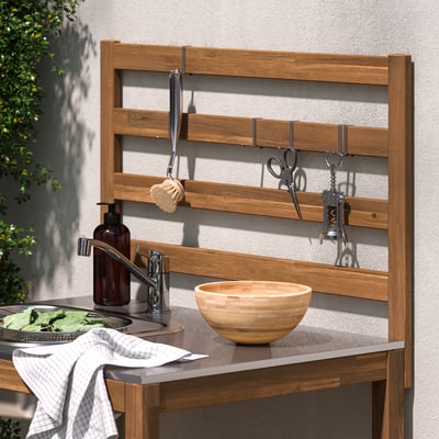 NÄMMARÖ Unit for sink, light brown stained/stainless steel outdoor, 80x62 cm