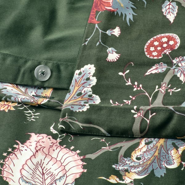 NÄSSELKLOCKA Duvet cover and pillowcase, dark grey-green/multicolour, 150x200/50x60 cm