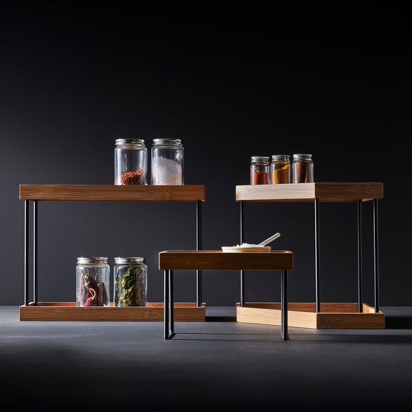 NÅLBLECKA Kitchen countertop organiser, metal/bamboo, 38x13x28 cm