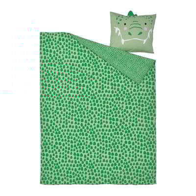 NATTHÄGER Duvet cover and pillowcase, green/crocodile, 150x200/50x60 cm