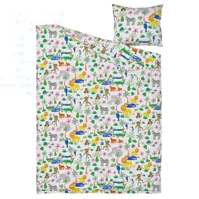 NATTHÄGER Duvet cover and pillowcase, multicolour/jungle, 150x200/50x60 cm