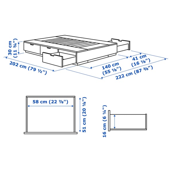 NORDLI Bed frame with storage and mattress, white/Åkrehamn medium firm, 140x200 cm