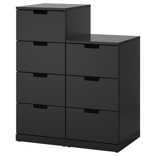 Black NORDLI chest with six drawers, sleek modern design.